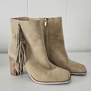 New Sam EdelmanWomen's Ona Fringe Booties Squere Toe Frindge Size 7.5